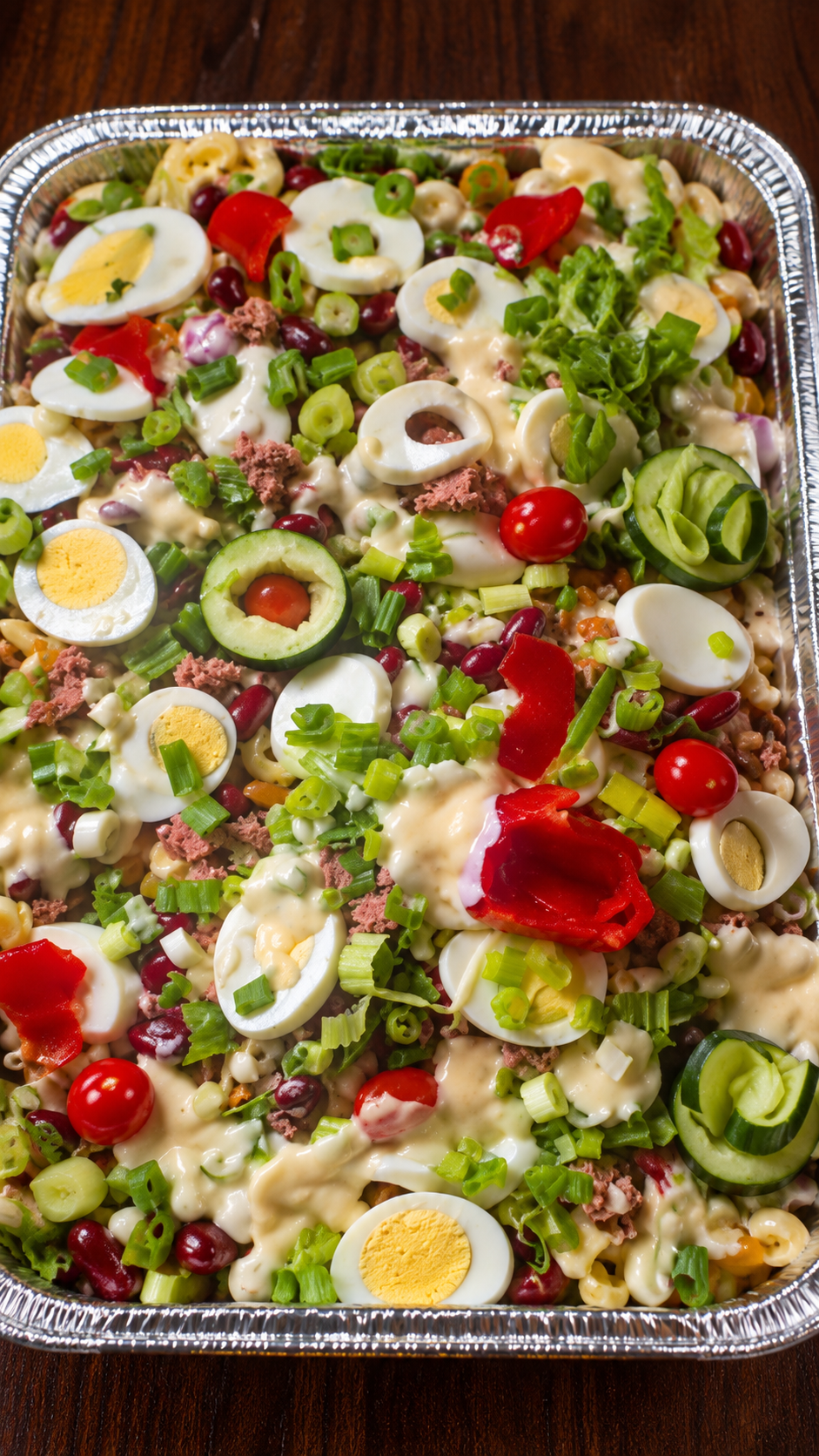 The Beyond Salad Signature Luxury Salad Tray, loaded with eggs, beans and fresh vegetables