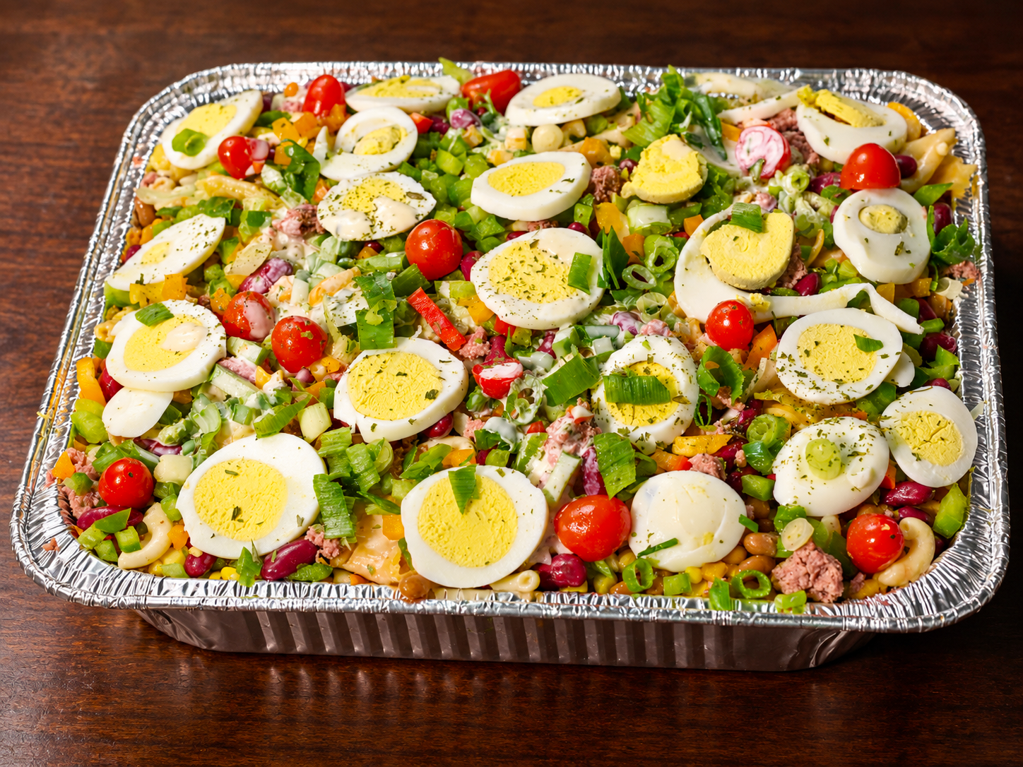 A full tray of Beyond Salad vegetable salad